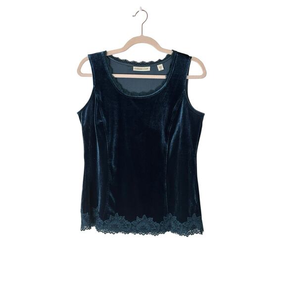 COLDWATER CREEK Dark Green Velvet Lace Trim Cami Tank Top Fairygrunge Vamp Y2K S - Picture 4 of 12